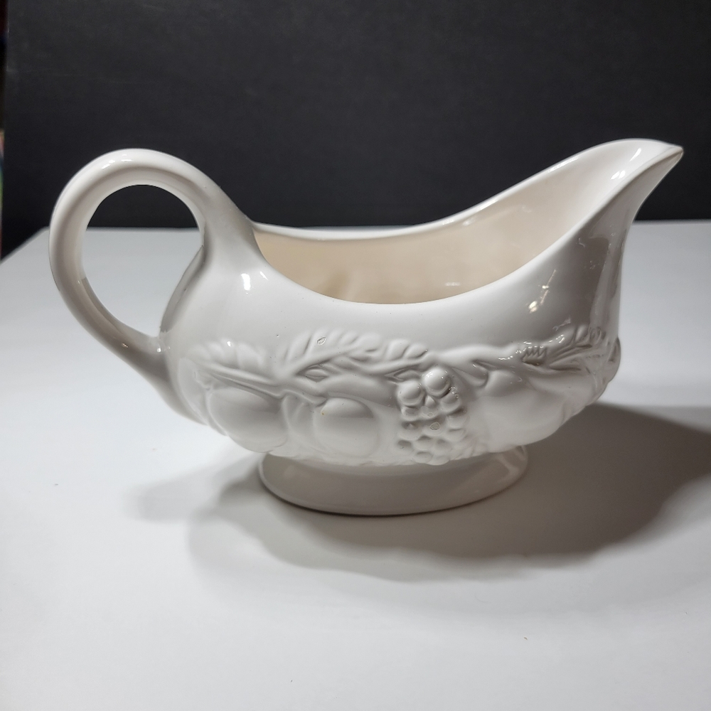 Classic White Embossed Fruit Gravy Boat